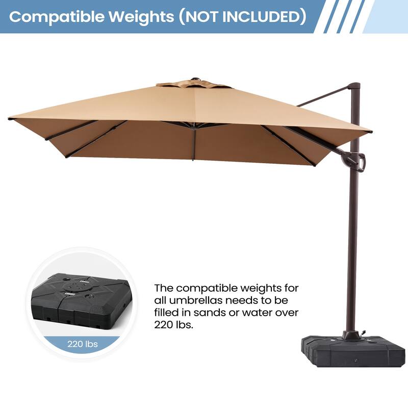 9 x11 FT LED Lighted Patio Cantilever Umbrella Double Top with Weighted Base