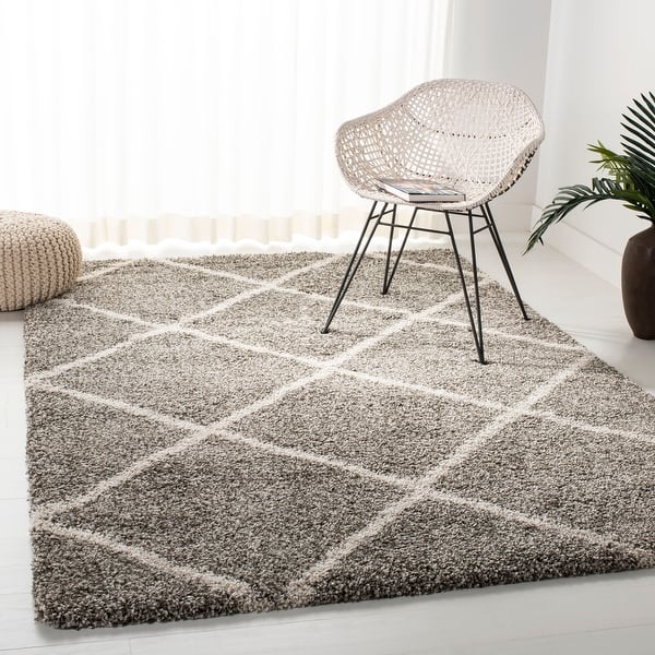 slide 2 of 137, SAFAVIEH Hudson Shag Estella Diamond Trellis 2-inch Thick Rug 3' x 5' - Grey/Ivory