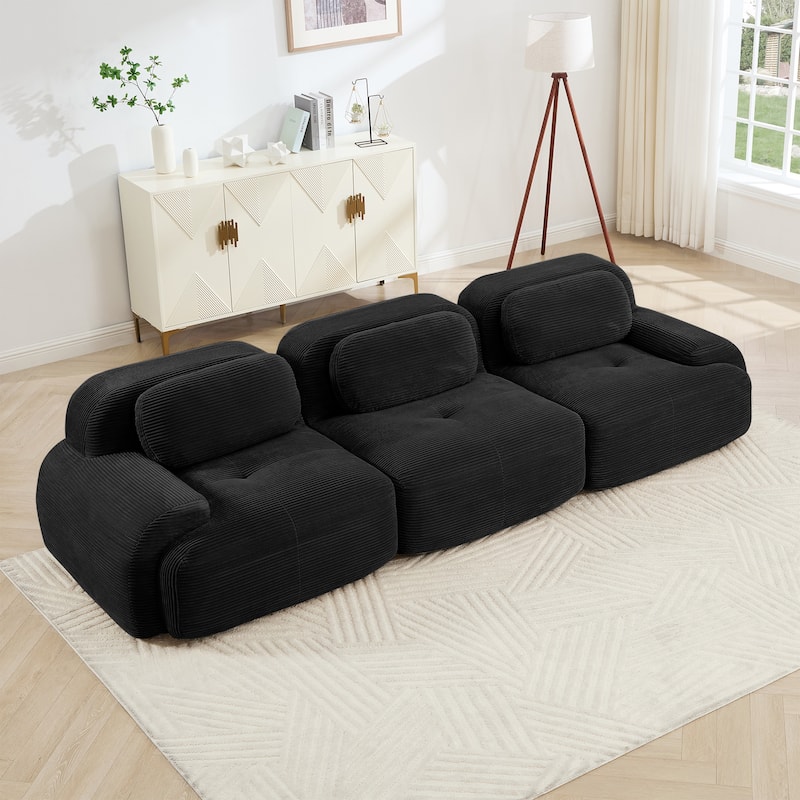 Anmytek Modern 3 Seat Black Modular Corduroy Sofa No Assembly Sectional Couch - Black