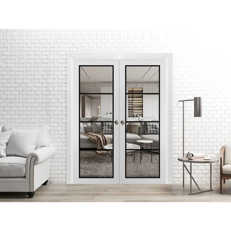 French Double Pocket Doors 36x80 Lucia 2466 White Silk Kit Trims Rail