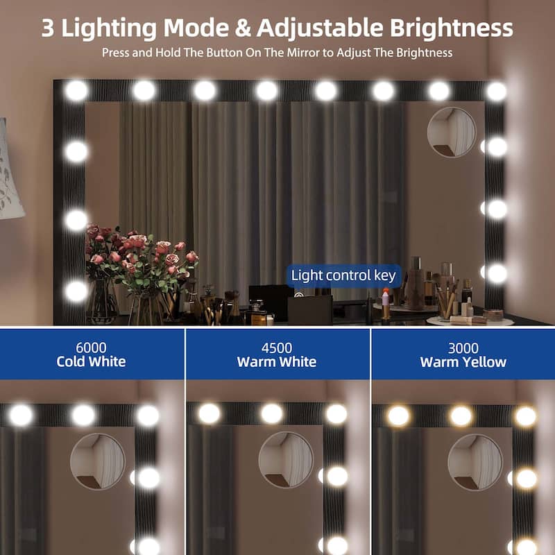 Moasis 8 Drawers Makeup Vanity Desk with Hollywood Lighted Mirror & Charging Station