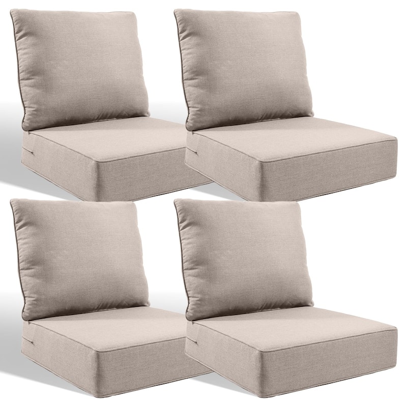 Pocassy 24x24x6 Inch Thick Cushions Pillows Set Indoor Outdoor Deep Seat Water & Fade Resistant - Beige Cushion - 4 Set Seat & Back Cushion