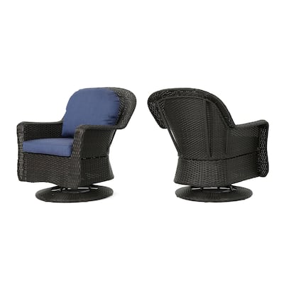 Kaia Outdoor Swivel Accent Chair Set of 2, Rattan Wicker Weave, Blue