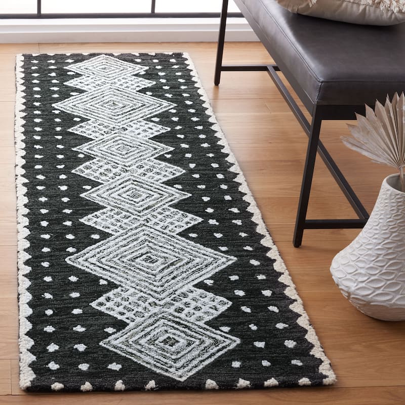 SAFAVIEH Handmade Micro-Loop Crystele Modern Wool Rug - 2'3" x 7' Runner - Charcoal/Ivory