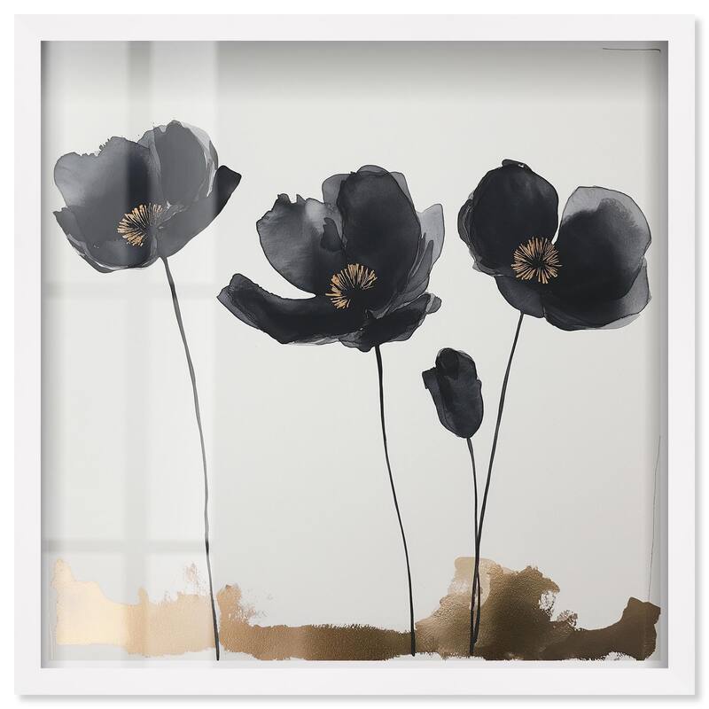 Nocturnal Flowers I Shadowbox by Art Remedy - White - 30" x 30"