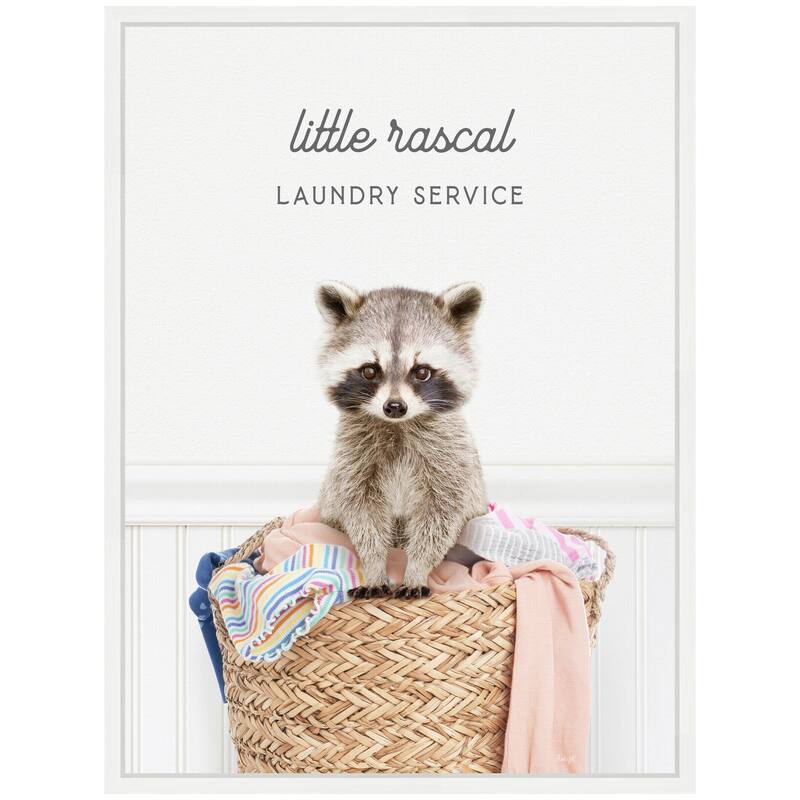 Kate and Laurel Sylvie Raccoon Little Rascal Laundry Service Framed Canvas by Amy Peterson