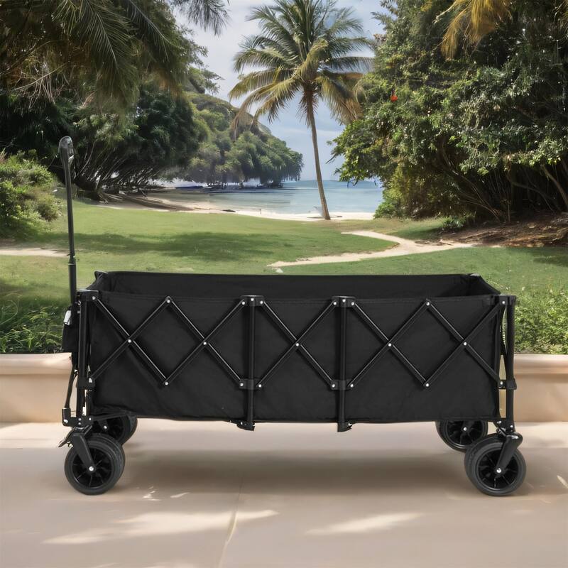 Foldable Wagon with All-Terrain Wheels & Drink Holders, 220lb Capacity