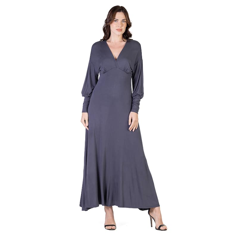 24seven Comfort Apparel V-Neck Long Sleeve Maxi Dress - Grey - 1X