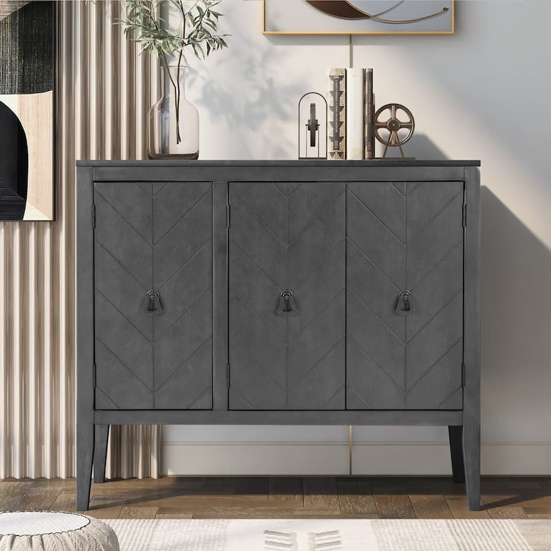 Adjustable Shelf Storage Sideboard with 3 Retro Metal Handles and 4 Pinewood Legs, for Entryway, Living Room, Study Room