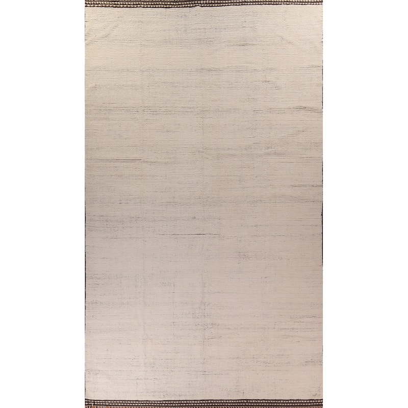 Ivory Moroccan Oriental Large Area Rug Hand-Knotted Wool Carpet - 12'0"x 18'7"