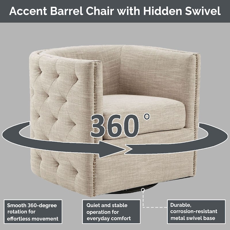 Madison Park Capstone 360-degree Swivel Barrel chair with Tufting and Nail heads