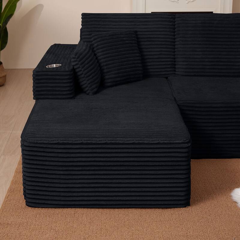 102.76" Corduroy Cloudy L Shaped Sofa with Chaise and Pillows