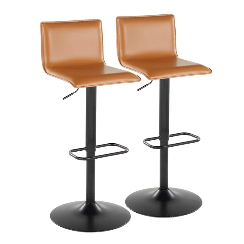Porch & Den Mara Upholstered Adjustable Bar Stool with Rounded Rectangle Footrest (Set of 2)