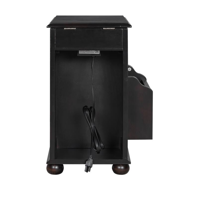 24.4''W End Table Flip Top Side Table with USB Ports,Bookshelf ,cup holders