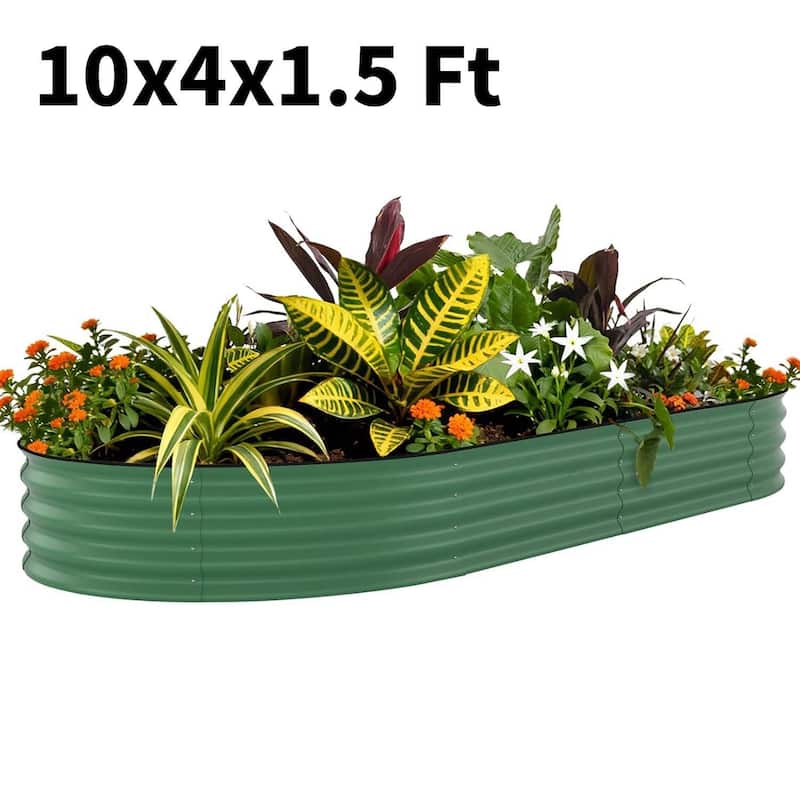 10x4x1.5 FT Galvanized Steel Raised Garden Bed, Planter for Vegetables, Flowers with Anti-Cut Strips - N/A - Green