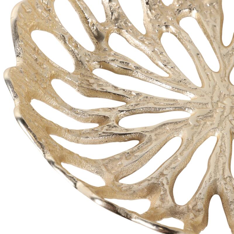 Decorative Bowl with Openwork Flower Design - Set of 2, 12", 14", Gold - 14.0"