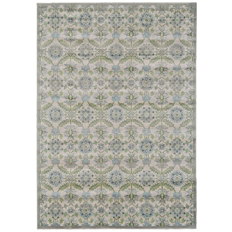 Alessandria Ornamental Floral, Turquoise Blue/Mint, Area Rug - 2'-10" x 7'-10" - Warm Light Gray/Pastel Turquoise/Mint Green