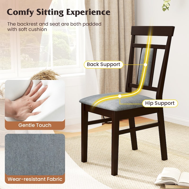Seet of 2 Coffee Rubber Wood Dining Chairs with Linen Padded Seats and Backrests - 16" L x 20" W x 36" H