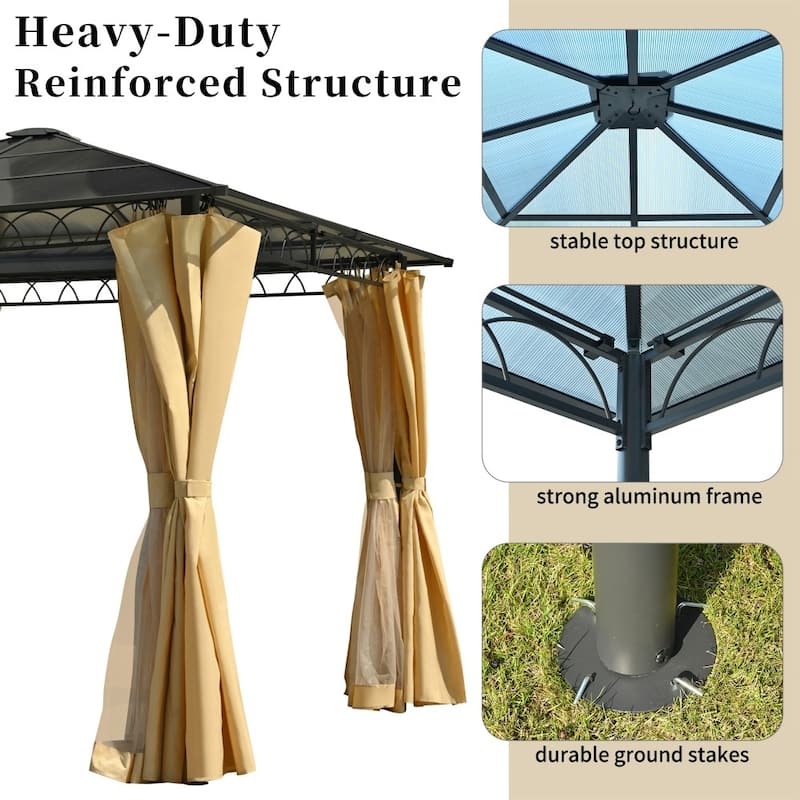 10" x 10" Outdoor Gazebo with Polycarbonate Roof and Aluminum Frame