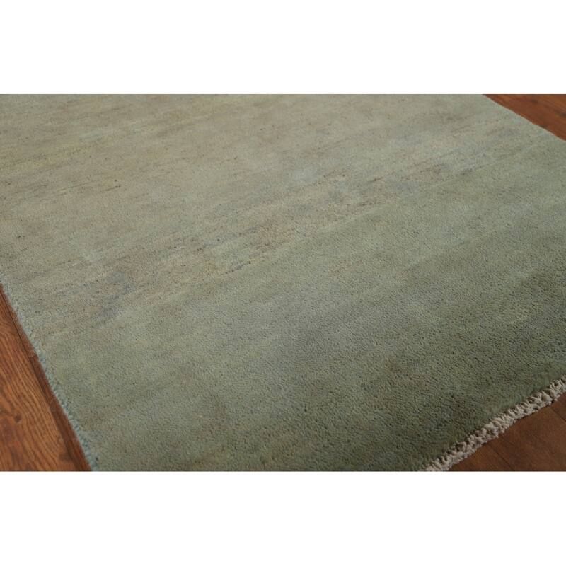 Gabbeh Modern Foyer Rug Green Hand-Knotted Wool Carpet - 2'8"x 4'1"