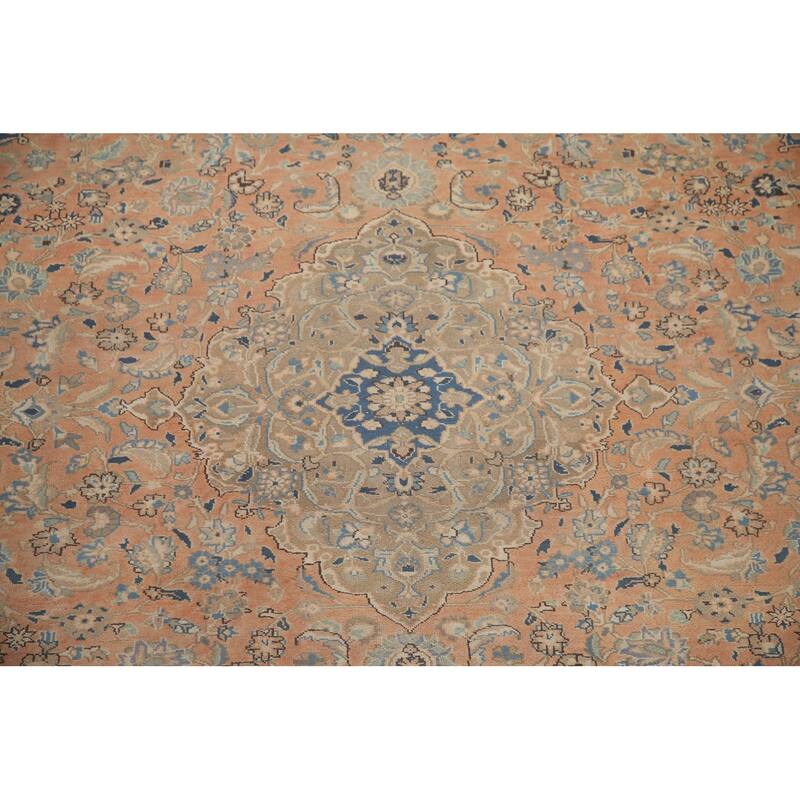 Hand Knotted Oriental 100% Wool Carpet Traditional Floral Oranges & Rust Mashad Area Rug - 12' 5'' X 9' 11''