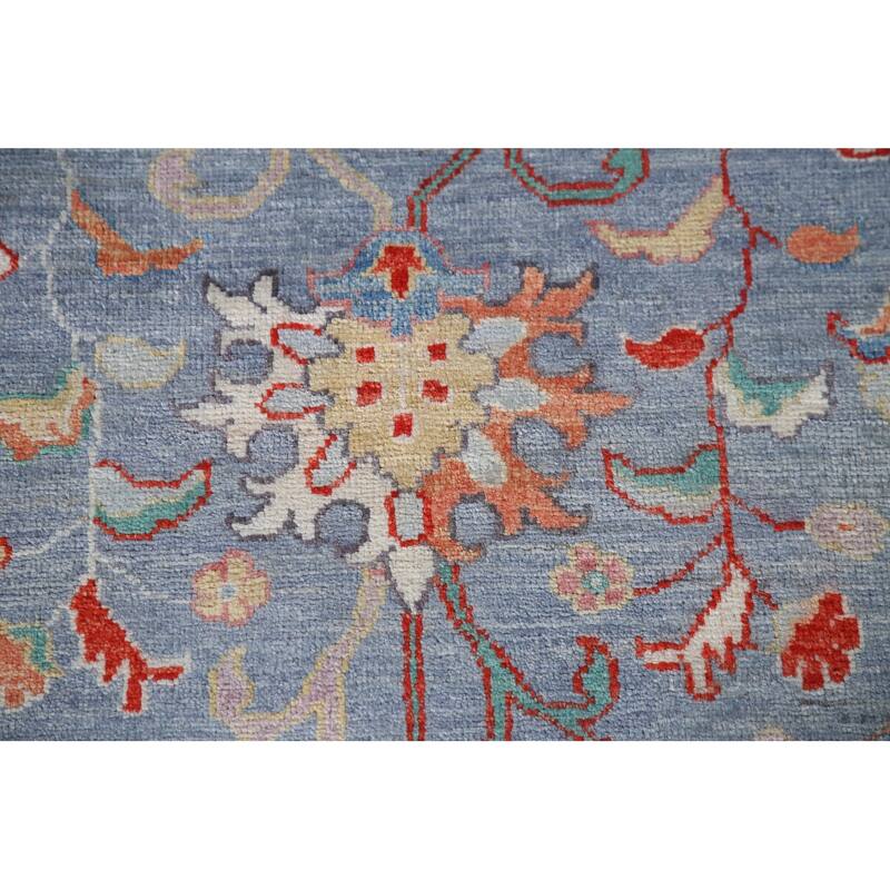 Hand Knotted Oriental 100% Wool Carpet Modern All-Over Navy Blue & Blues Art & Craft Area Rug - 12' 2'' X 8' 9''