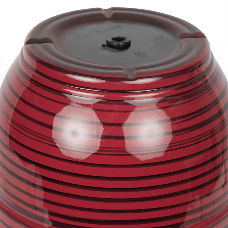 Alpine Corporation 13" Red Round Striped Planter w/ Drainage Hole/Plug