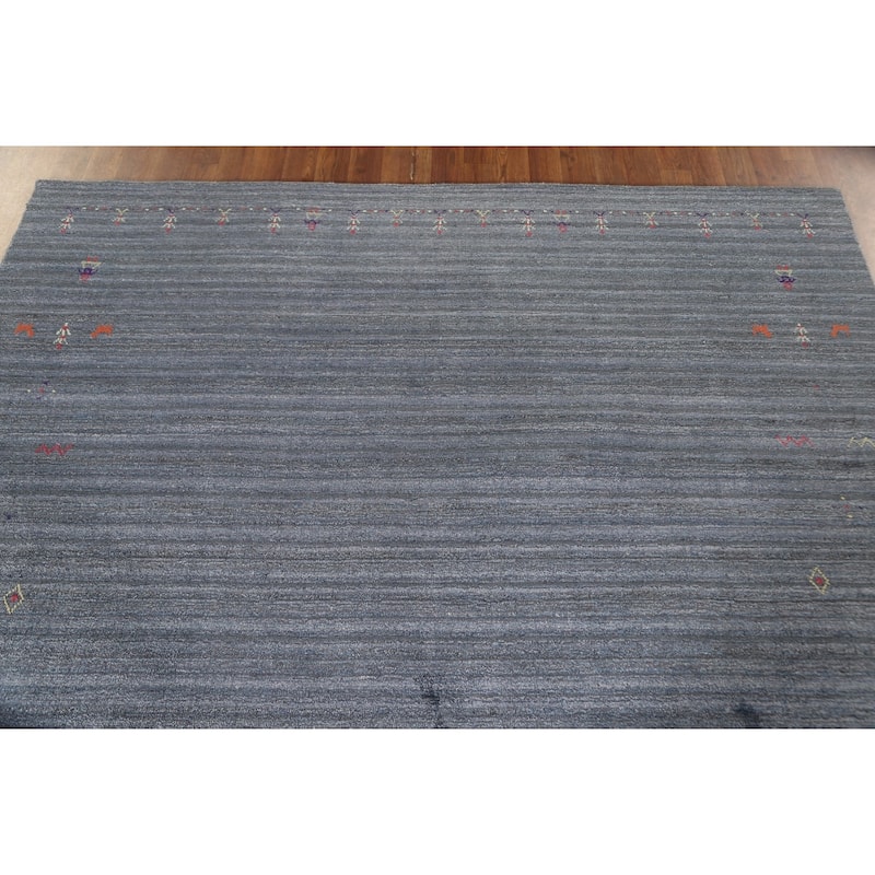 Blue & Gray Gabbeh Oriental Area Rug Handmade Wool Carpet - 6'7" x 9'7"