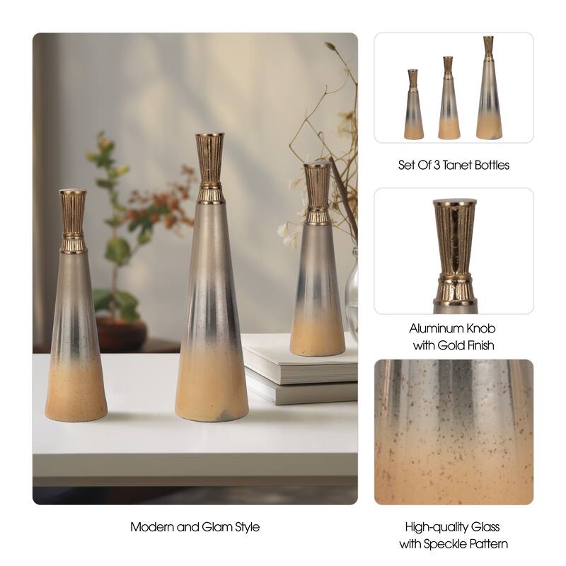 Sagebrook Home 13/16/20" Tanet Metallic Glass Bottles, 20"H, Set of 3