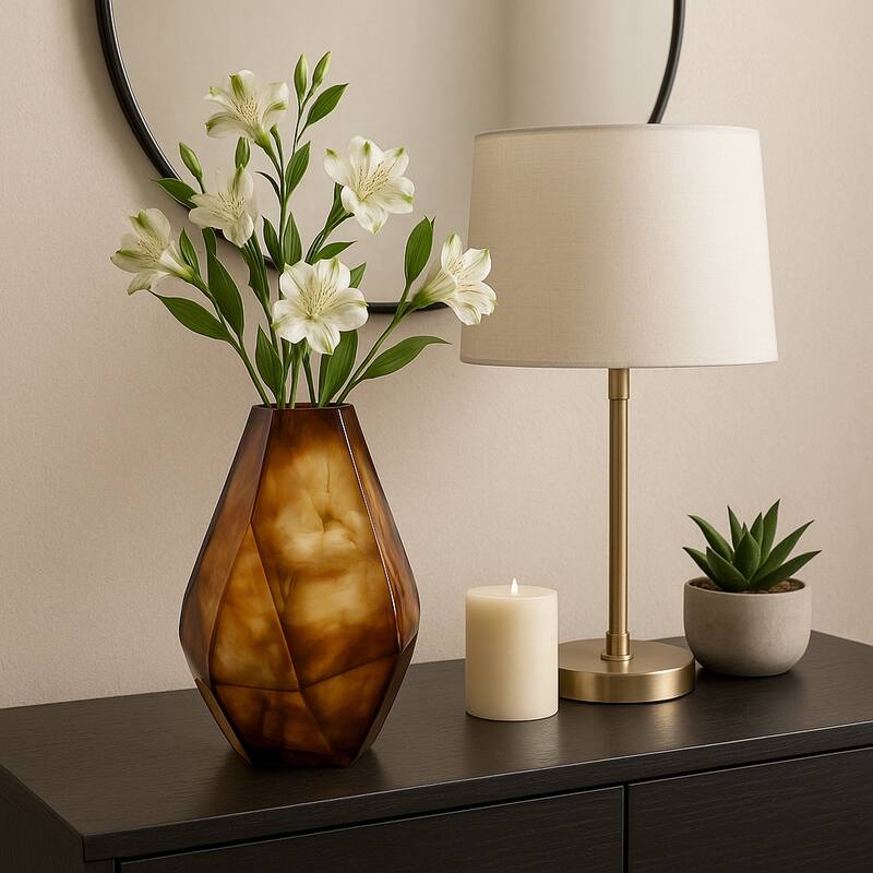 Glass Large Geometric Decorative Vase - Brown, 12 in.