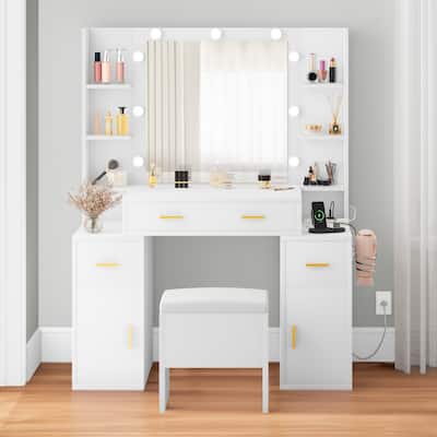 Moasis Vanity with Built-In Outlets and Lighted Mirror - 55.1'' H X 43.3'' L X 15.74'' W