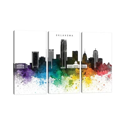 iCanvas "Oklahoma Skyline, Rainbow Style" by WallDecorAddict 3-Piece Canvas Wall Art Set