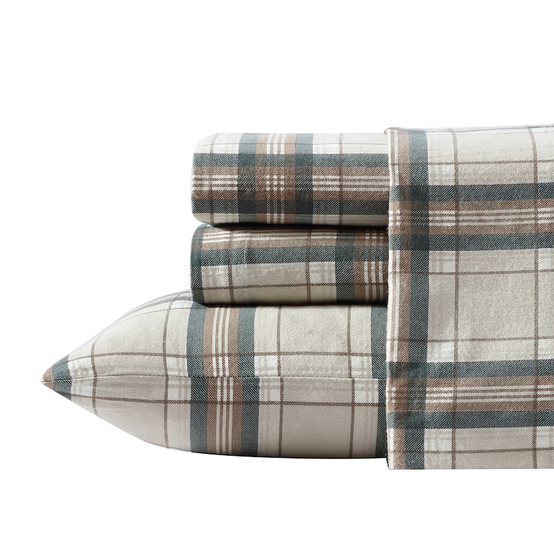 Eddie Bauer Printed Cotton Flannel Sheet Set - Twin - Edgewood Plaid Green
