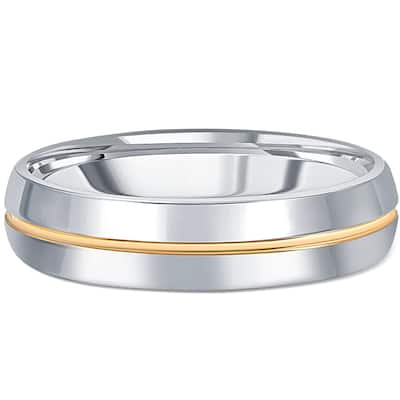 Men's Polished Tungsten & Gold Plated Two Tone 6mm Ring Wedding Band