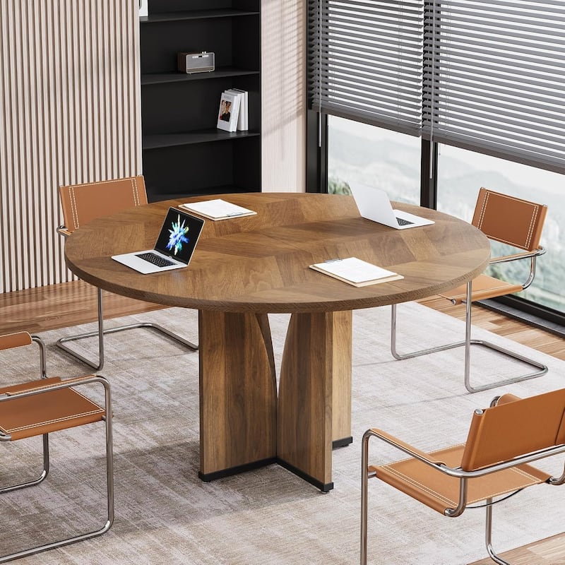 39" Round Conference Table for 4 Modern Wooden Meeting Table with Sturdy Base for Office/Training/Negotiation/Conference Room