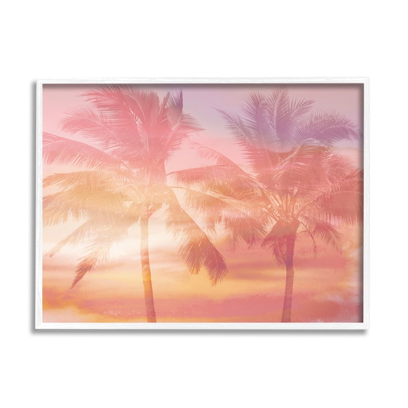 Stupell Summer Palm Trees Sunrise Tropical Windblown Leaves Framed Wall Art, Design by Mia Jensen - 20 x 16 - White