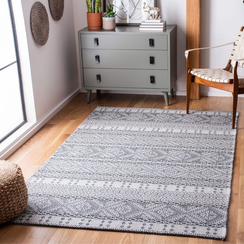 SAFAVIEH Augustine Tutku Contemporary Cotton Rug - 9' x 12' - Light Grey/Anthracite