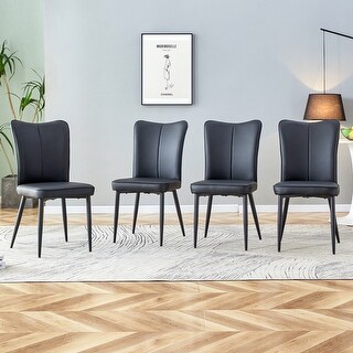 Set of 4 Modern Ergonomic PU Leather Dining Chair with Metal Legs - Bed ...