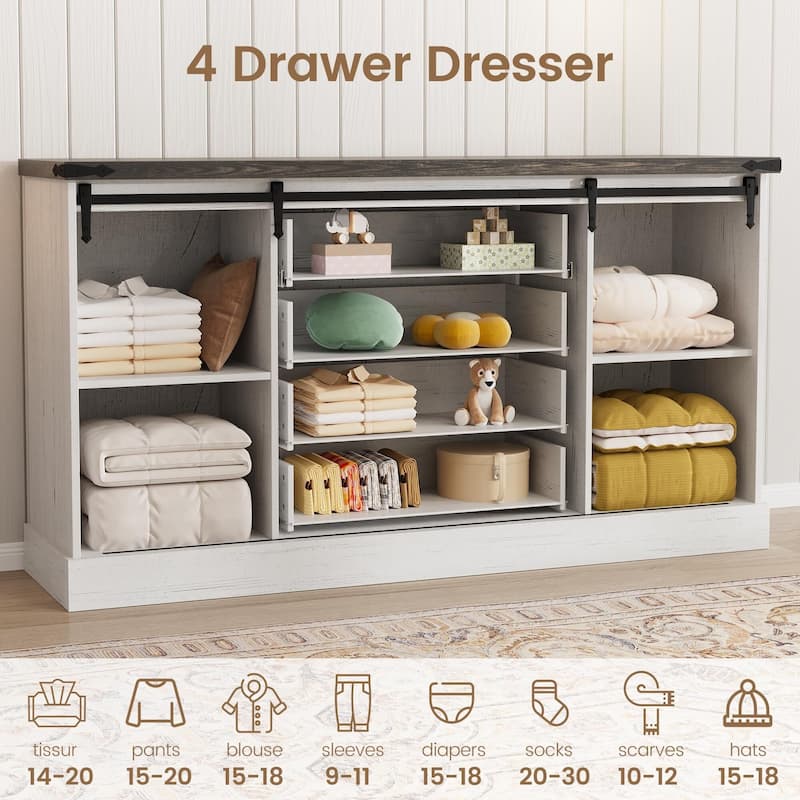 4-Drawers Dresser,with Sliding Barn Doors, 45"