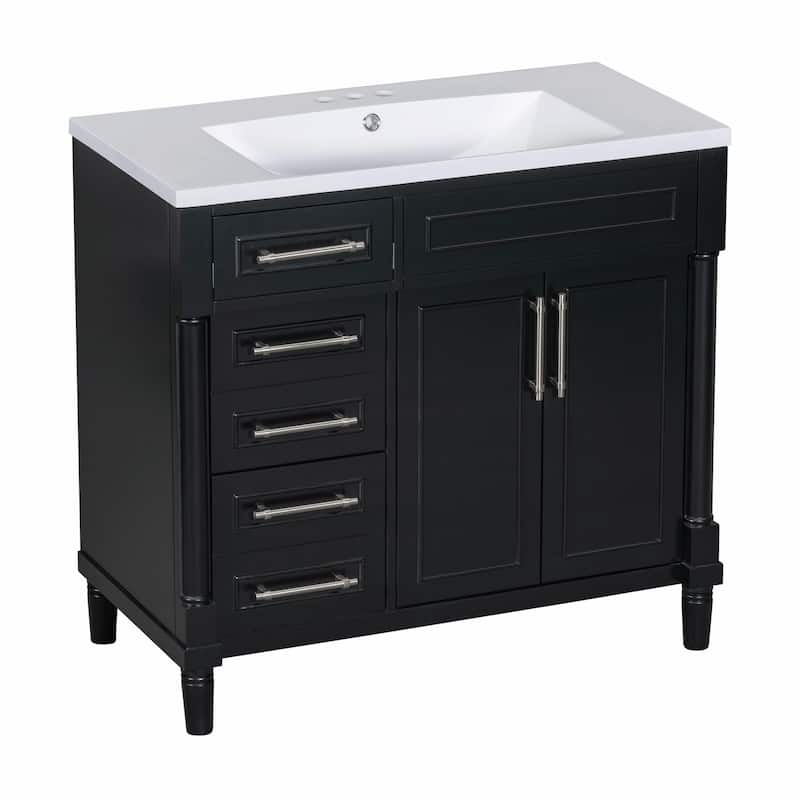 36" Freestanding Bathroom Vanity with Resin Sink and 3 Drawers