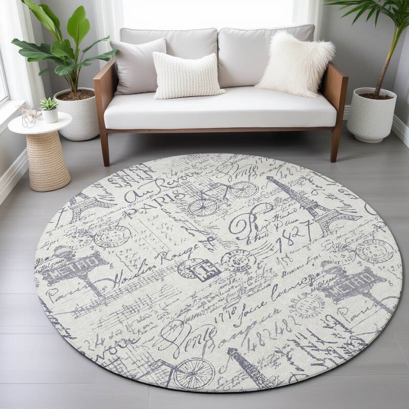 Machine Washable Indoor/Outdoor Modern Paris Chantille Rug