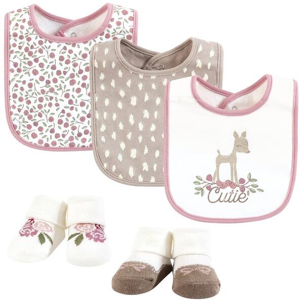 slide 1 of 1, Hudson Baby Infant Girl Cotton Bib and Sock Set, Fawn Cutie, One Size - Fawn Cutie - One Size