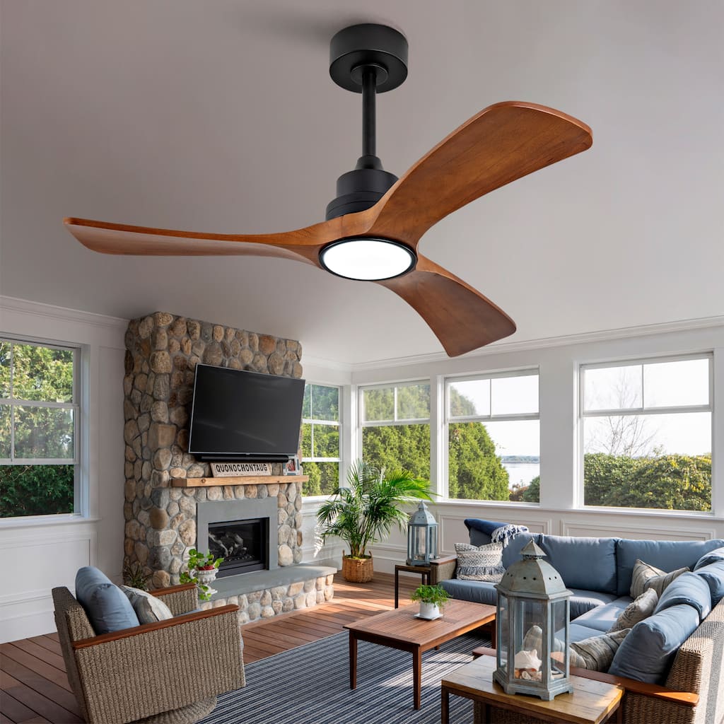 42" Wood Ceiling Fan w/ 3 Solid Wood Blades Remote Control Reversible DC Motor