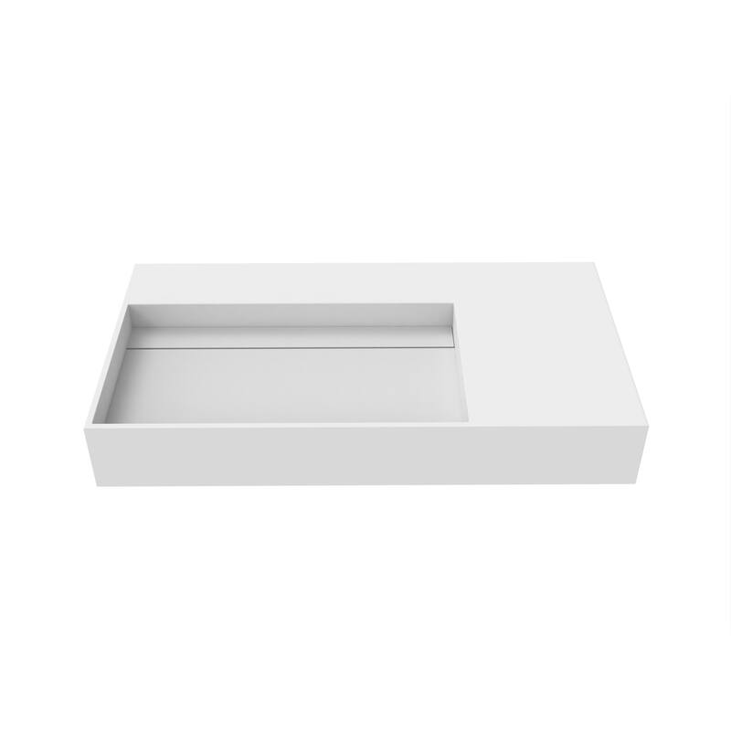 Juniper Stone Solid Surface Wall-mounted Vessel Sink - 36" Left Basin - No Faucet Hole - White