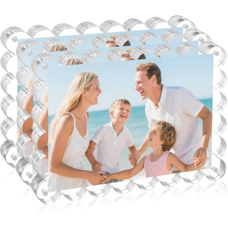 BP4U™ 3-Pack Acrylic Picture Frames, Tabletop Magnetic Freestanding Photo Frames for Hoem/Office Desktop Display - 5"x7"