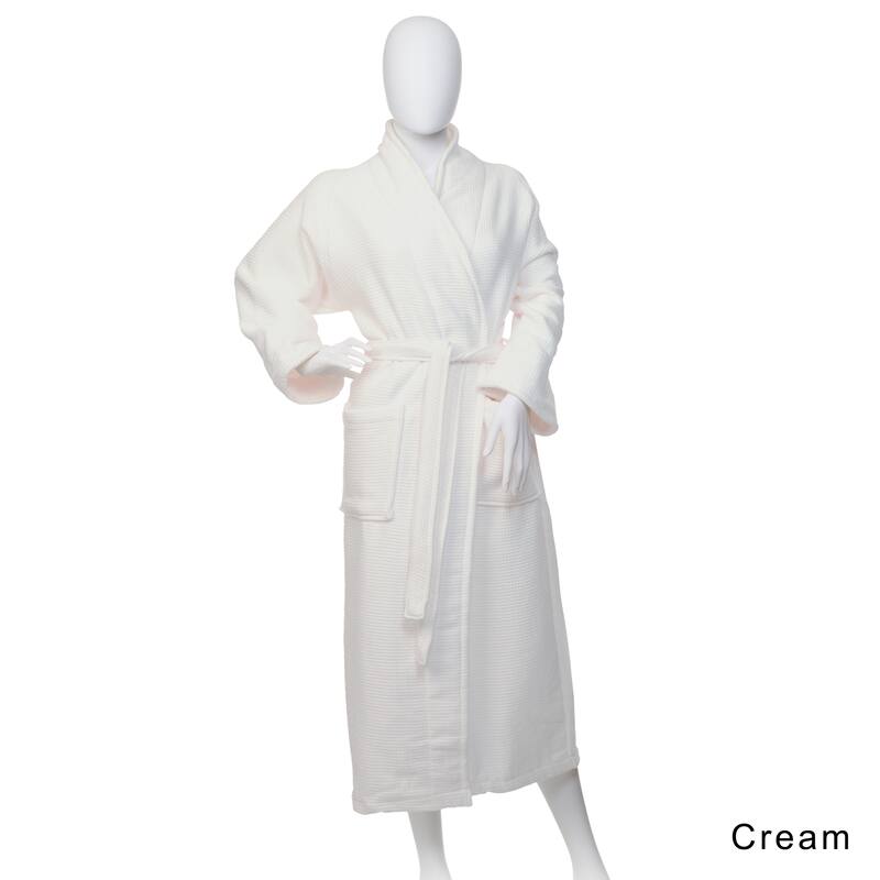 Superior Cotton Waffle Weave Spa Bath Robe - M - Cream