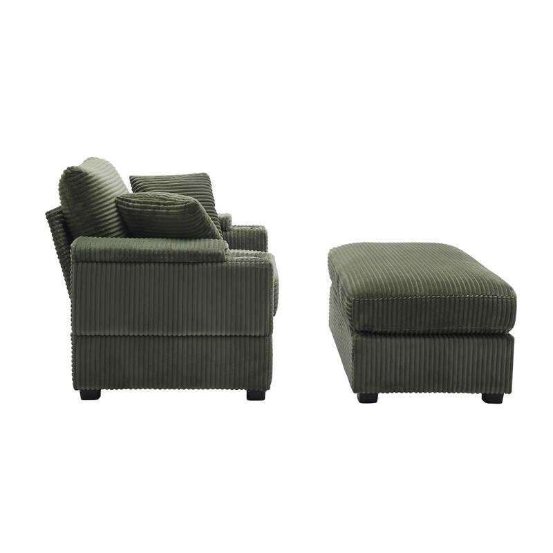 Corduroy Sofa Sets with Ottoman, Handrail Storage and Cup Holders