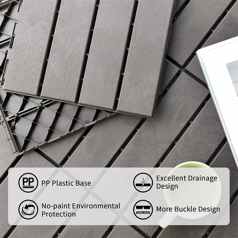 36 Pack Patio Interlocking Deck Tiles 12"x12" Square Composite Decking Tiles Four Slat Plastic Outdoor Flooring Tile