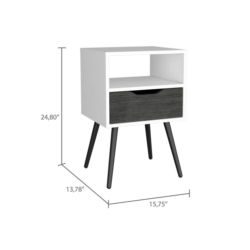 Nightstand 25"H, Superior Top, Four Legs, One Open Shelf, One Drawer, Dark Walnut