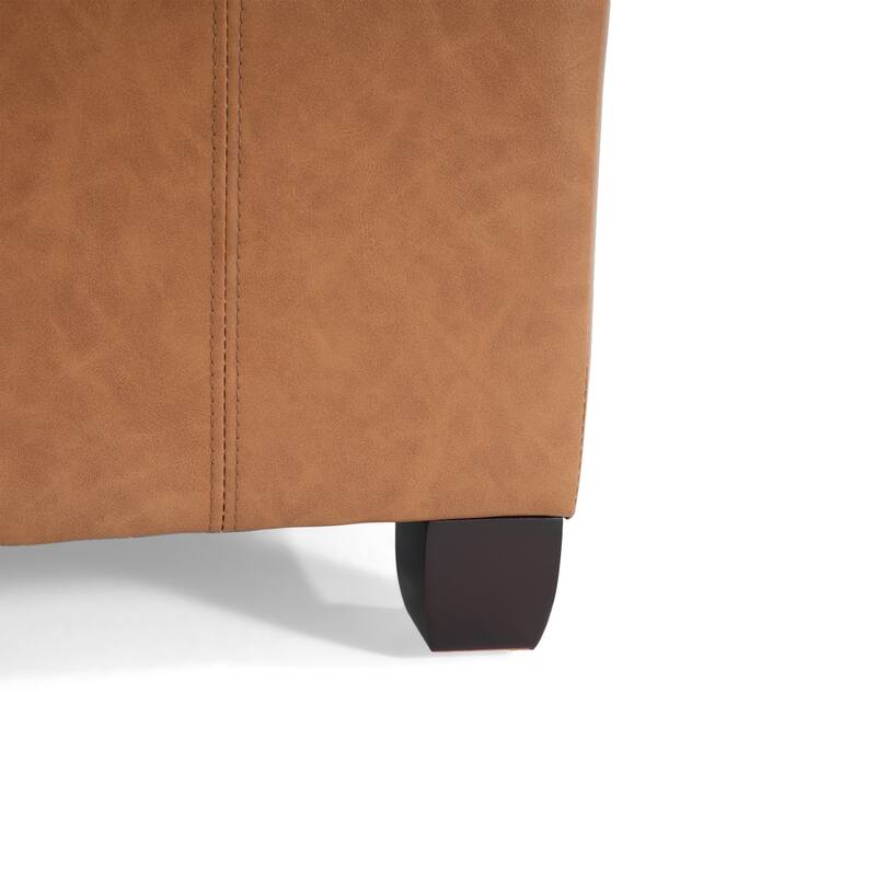 Roomfitters Isabella PU Leather Tufted Storage Ottoman, Upholstered Coffee Table Footrest with Hidden Storage, Light Brown
